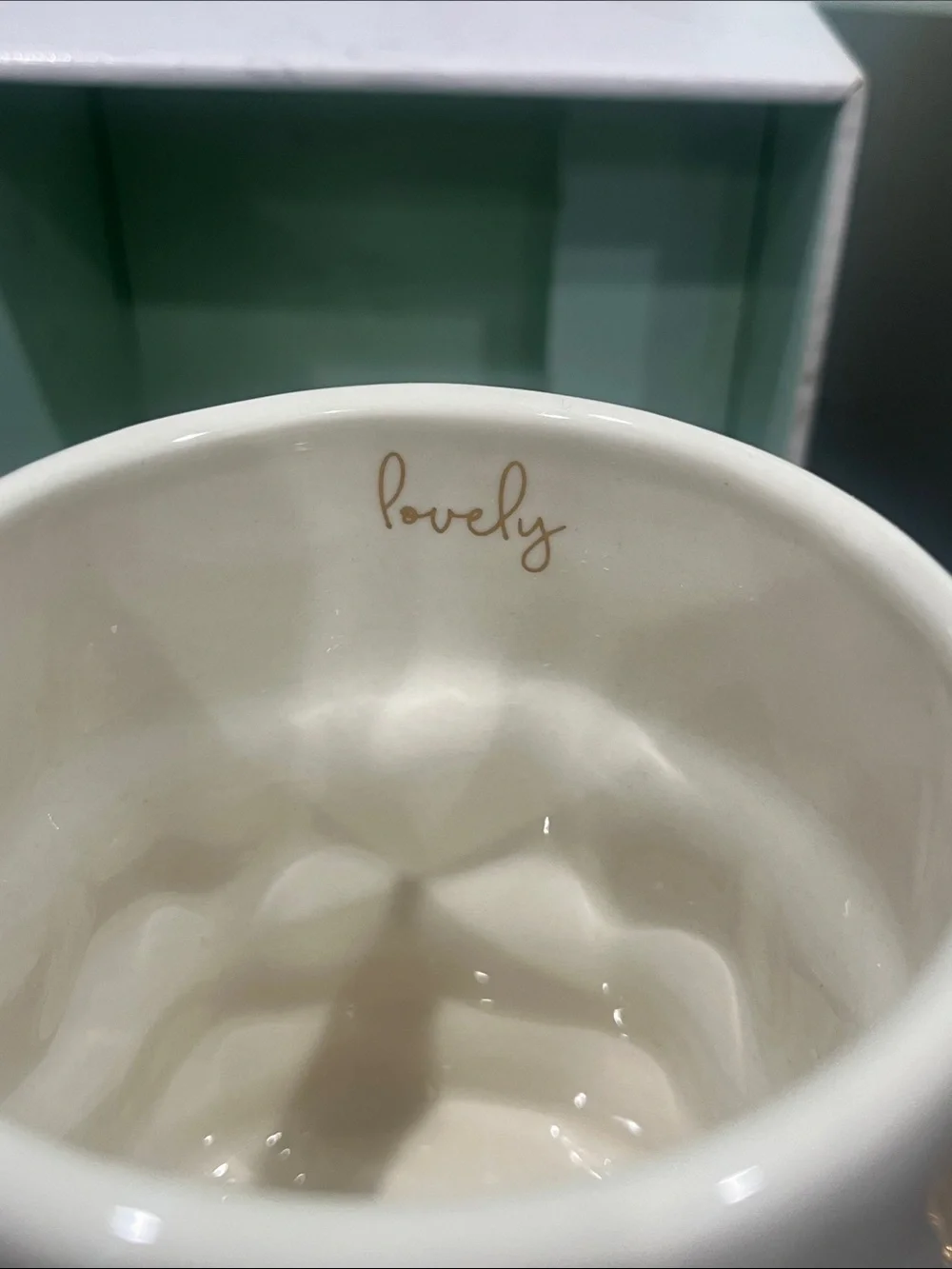 Paper Destiny White Ruffled Ceramic Mug Gold Trim Coffee Tea Modern Glam